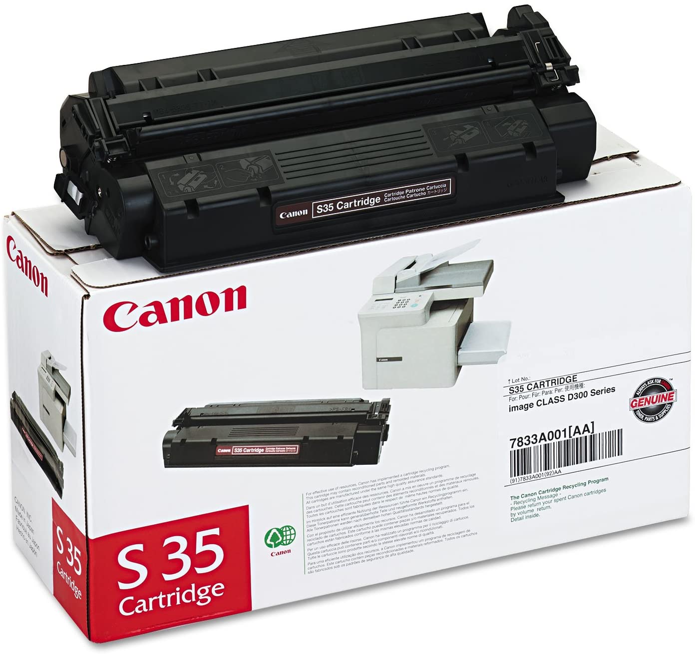 Canon Genuine OEM 7833A001 (S35) Black Toner Cartridge, Estimated Yield 3500